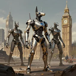 anubis-headed humanoid metal robots take over london, detailed digital art, trending on Artstation