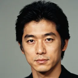 A portrait of an A Japanese man with a black power hairstyle, photo made by Slim Aarons, award winning, closeup