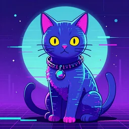 cat cyberpunk glitchcore synthwave art, trending on ArtStation
