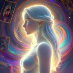 side portrait, imogen poots paladin, gloomhaven, soft, smooth, luminescent, art nouveau tarot, backlit glow, colorful swirly ripples, gaudy colors, aesthetic octane render, unreal engine!, 8 k, pre - raphaelite, gothic, by greg rutkowski, jesper ejsing, rhads, lois van baarle, ilya kuvshinov