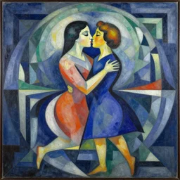 geometric painting, couple kissing, by robert delaunay endless rhythm