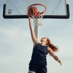 red - haired woman dunking a basketball, hd, 8 k, nba.