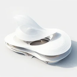 sculptural curved roof planes lift and descend creating shade and architectural expression, dramatic form, 3 d top view axonometric, architecture, lightweight airy structure, isometric view