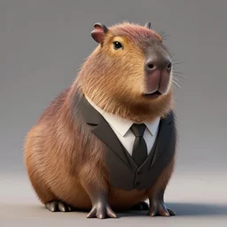 a high quality photo of an antropomorphic capybara wearing a suit, 3d scene, render, ultra realistic, artstation, cgsociety