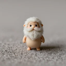 tiny bearded human shorter than carpet wool, macro photography