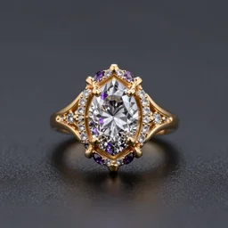 mystical gold and diamond ring with fine purple details, ultra detailed, centered, octane render, elegant