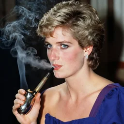 a highly detailed beautiful portrait of princess diana smoking a bong
