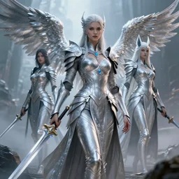 by olivia de berardinis and susan heidi, visually stunning, cinematic, ultra realistic, hyper realism, 1 2 k, epic, octane render, unreal engine, vfx, maya, ephemeral warrior : goddess of ai art, wandering troubadour : silverwing squadron, blade - blizzard kitsune : cleric class