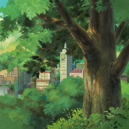 a close - film still of a disney ghibli pixar painting style forest city, close up at theash tree, trending on pixiv fanbox, painted by disney makoto shinkai takashi takeuchi studio ghibli, aki