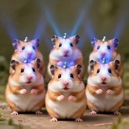 hamsters with lasers on their mounted on their heads, digital art