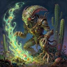 creature sushi roots cactus elemental flush of force nature micro world fluo light deepdream a wild amazing steampunk baroque ancient alien creature, intricate detail, colorful digital painting