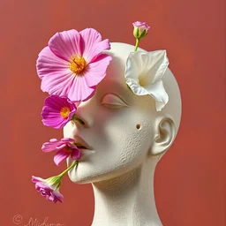 human head with flowers in mouth