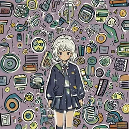 a white hair cute girl wearing school uniform, mauve background, dark blue clothes, sharp focus, pure background color, illustration, morandi color scheme, art station, by ilya kuvshinov