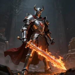 photo of a hell knight with a flaming sword