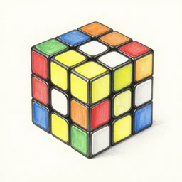 highly colored detailed pencil drawing of a rubik's cube