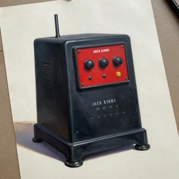 oil painted paper featuring cathode magnetar black mold machine with red control panel by jack kirby, philippe druillet, fine art masterpiece baked at 3 0 0 f, matte painting, cold lighting, aged with sunlight, award winning horror, photorealistic render, cinematic