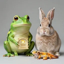 a portrait photo of frog dog rabbit gecko, award winning photography, 5 0 mm