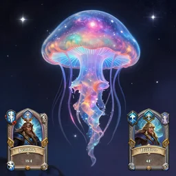 a astral mushroom jellyfish, galaxy theme, galaxy jellyfish, interstellar, artstation, hd, 8 k, sharp high quality artwork in style of greg rutkowski, concept art, blizzard warcraft artwork, hearthstone card artwork