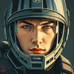 a beautiful ukiyo painting of cyberpunk soldier in helmet, wearing space techwear, detailed symmetrical close up portrait, intricate complexity, by takato yamamoto, wlop, krenz cushart. cinematic dramatic atmosphere, sharp focus