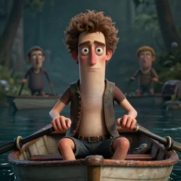 hyperrealistic mixed media image of Early Cuyler !!Squidbillies!! on a rowboat, stunning 3d render inspired art by István Sándorfi and Greg Rutkowski, perfect facial symmetry, realistic, highly detailed attributes and atmosphere, dim volumetric cinematic lighting, 8k octane extremely hyper-detailed render, post-processing, masterpiece,