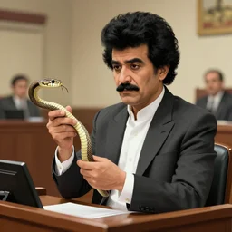 courtroom sketch of borat holding a rattle snake, high quality, high resolution