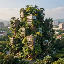 A forest city where every building is built into the trees