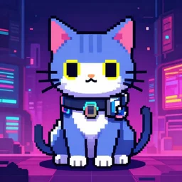 cyberpunk cat, pixel art