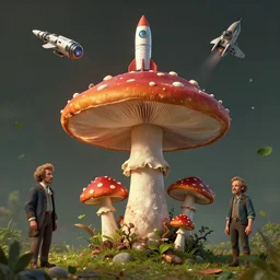 surrealism mushroom 🍄 rocket 🚀 branches 🌿 spacecraft 🛸, caspar david friedrich, lee madgwick, andrei riabovitchev, artstation, octane render, cry engine, graphics nvidia ray tracing, cgsociety