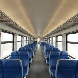 looking down the interior of an infinitely long train from the inside of a carriage