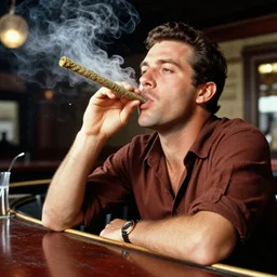 man in bar smoking a huge fat weed joint, classic chicago image from the 6 0 s, realistic, hdr, clear image,