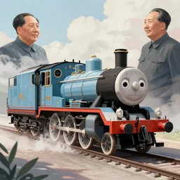 thomas the tank engine steam locomotive meeting mao zedong in china at offical chinese terminal train station. crisp hd 4 k vintage photograph, historical museum artifact, inspiring photos