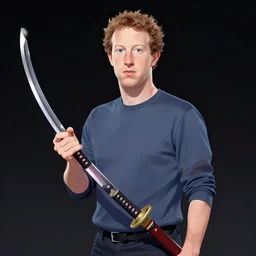 Vaporwave mark zuckerberg holding a katana, trending on artstation