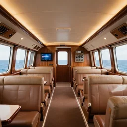 interior of a cabin in a luxurious passenger submarine, advertisement photo