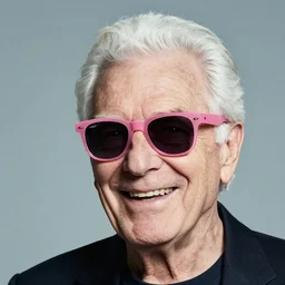 a portrait of a happy old man, pink sunglasses by anton corbijn