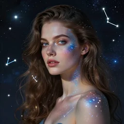 A woman painted with space constellations