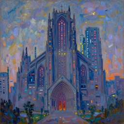 a cyberpunk cathedral by greg rutkowski and claude monet, oil on canvas
