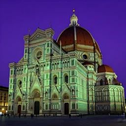 cyberpunk duomo of florence, green and purple hour by ismail inceoglu