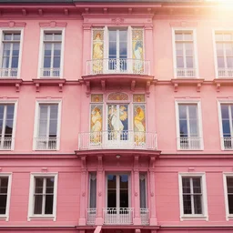 wes anderson building facade highly detailed, photo, artstation, 3 d render, sharp focus, art by freddy mamani silvestre, and alphonse mucha, 8 k, ultra realistic, lens flare, glow, soft lighting, hyperrealistic, unreal engine