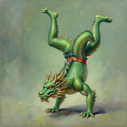 eastern-style, green dragon doing a handstand, featured on artstation, oil painting very very very very very very very very beautiful