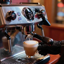 a closeup photorealistic photograph of darth vader making a cappuccino on an espresso machine. film still, vibrant colors. this 4 k hd image is trending on artstation, featured on behance, well - rendered, extra crisp, features intricate detail, epic composition and the style of unreal engine.