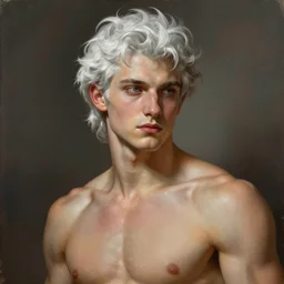 hyperrealistic painted portrait of rugged young teen twink zeus greek god white hair masculine mature rugged opulent handsome handsome upper body muscular elegant detailed digital painting trending artstation concept art sharp focus illustration art by alphonse mucha greg rutkowski