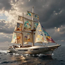 a futuristic sport yacht by artgerm and greg rutkowski and alphonse mucha, volumetric light, detailed, octane render, midsommar