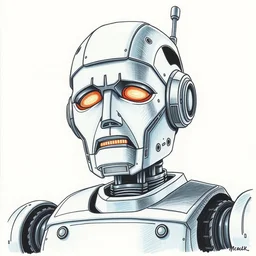 copic maker portrait of a robot expressing suffering upon realizing that it is not capable of dreaming by robert mccall