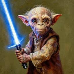 painting of gollum as luke skywalker holding a light saber