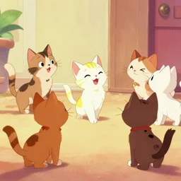 kittens visiting arnhem in the style of tex avery, happy, bright, cute