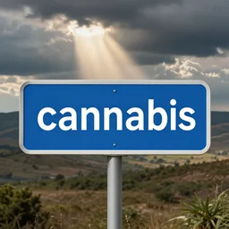 the correct spelling of the word'cannabis ', a blue sign