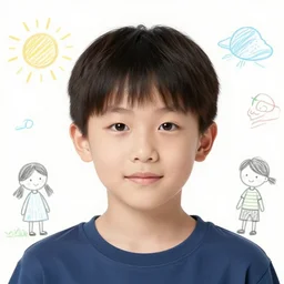 a photograph of a person with a background drawn by a kid