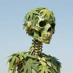 skeleton made of weed leaves, clear sky, scifi character portrait by greg rutkowski esuthio craig mullins