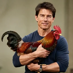 a professional photo of tom cruise holding a rooster, f / 1. 4, 9 0 mm