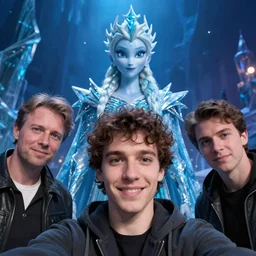 selfie of sebastian fors the frozen ice king, front angle, fantasy blue background, stunning 3 d render inspired art by greg rutkowski and xiang duan and thomas eakes, realistic, highly detailed attributes and atmosphere, dim volumetric cinematic lighting, 8 k octane detailed render, post - processing, masterpiece, vignette, soft focus, vibrant colors